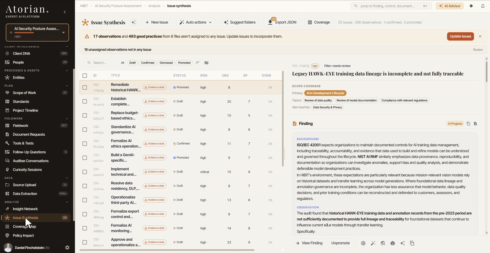 The Atorian platform at work on an audit